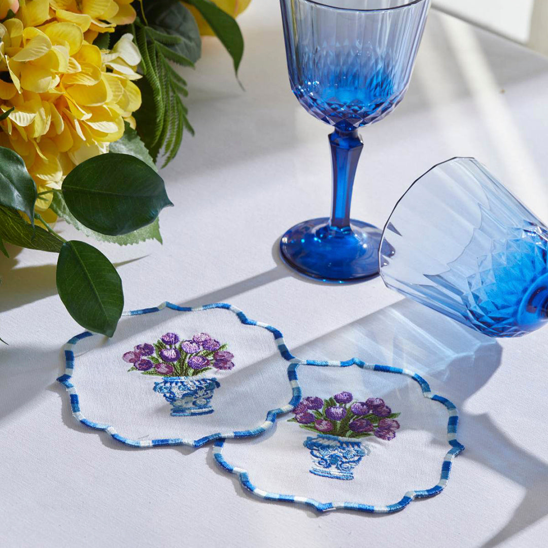 TULIP COCKTAIL NAPKINS PURPLE (SET OF 4)