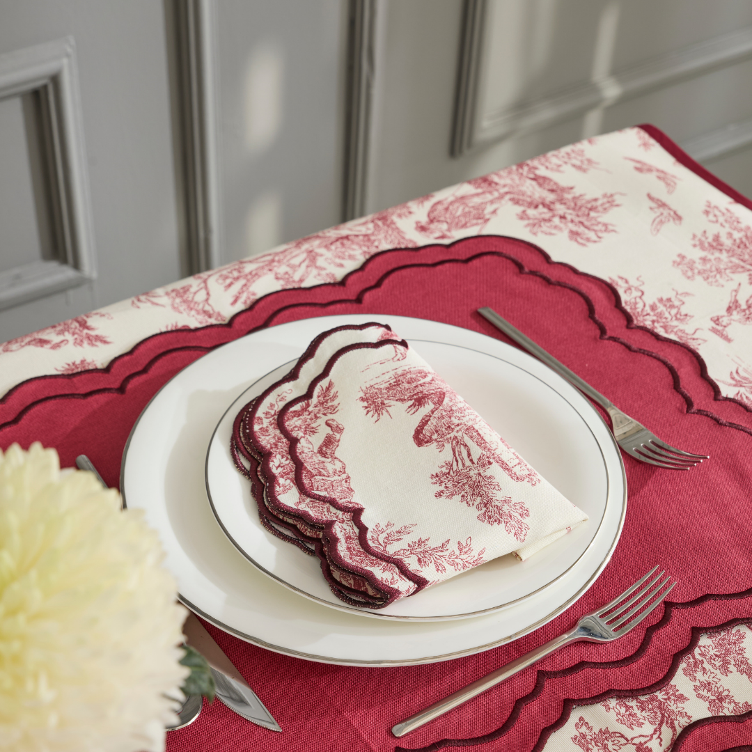 TOILE de JOUY NAPKINS BURQUNDY (SET OF 4)